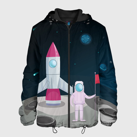 Мужская куртка 3D с принтом Астронавт покоряет космос в Петрозаводске, ткань верха — 100% полиэстер, подклад — флис | прямой крой, подол и капюшон оформлены резинкой с фиксаторами, два кармана без застежек по бокам, один большой потайной карман на груди. Карман на груди застегивается на липучку | astronaut | moon | planets | rocket | shuttle | space | stars | звёзды | космонавт | космос | луна | планеты | ракета | шаттл