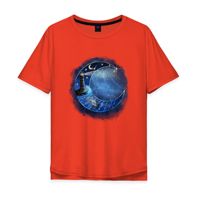 Мужская футболка хлопок Oversize с принтом Лунная ночь у моря в Новосибирске, 100% хлопок | свободный крой, круглый ворот, “спинка” длиннее передней части | lighthouse | night | звезды | космос | луна | маяк | море