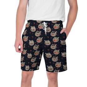 Мужские шорты 3D с принтом Котомания YES в Тюмени,  полиэстер 100% | прямой крой, два кармана без застежек по бокам. Мягкая трикотажная резинка на поясе, внутри которой широкие завязки. Длина чуть выше колен | коты | кошки | настроение | рисование | характер | эмоции
