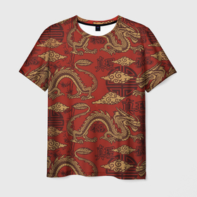 Мужская футболка 3D с принтом Дракон в Екатеринбурге, 100% полиэфир | прямой крой, круглый вырез горловины, длина до линии бедер | cloud | dragon | дракон | иероглиф | мифология | облако