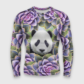 Мужской рашгард 3D с принтом Панда среди цветов в Тюмени,  |  | flower | flowers | panda | панда | цветы