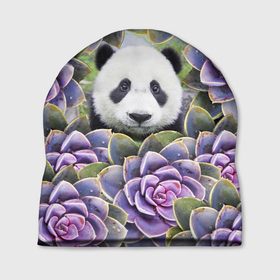 Шапка 3D с принтом Панда среди цветов в Петрозаводске, 100% полиэстер | универсальный размер, печать по всей поверхности изделия | Тематика изображения на принте: flower | flowers | panda | панда | цветы