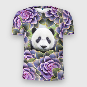 Мужская футболка 3D спортивная с принтом Панда среди цветов в Курске, 100% полиэстер с улучшенными характеристиками | приталенный силуэт, круглая горловина, широкие плечи, сужается к линии бедра | flower | flowers | panda | панда | цветы