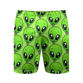 Мужские шорты спортивные с принтом Инопланетяне в Петрозаводске,  |  | детская | зелёный человек | инопланетяне | инопланетянин | кислотно зеленая | летняя | лето | нло | пришелец | пришельцы | солнце | язык