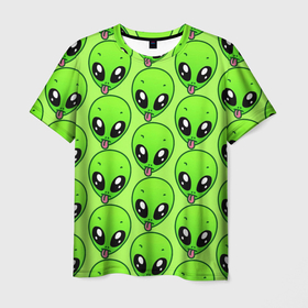 Мужская футболка 3D с принтом Инопланетяне в Тюмени, 100% полиэфир | прямой крой, круглый вырез горловины, длина до линии бедер | детская | зелёный человек | инопланетяне | инопланетянин | кислотно зеленая | летняя | лето | нло | пришелец | пришельцы | солнце | язык