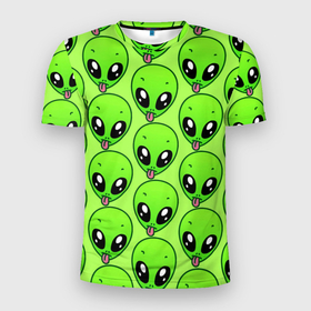 Мужская футболка 3D спортивная с принтом Инопланетяне в Новосибирске, 100% полиэстер с улучшенными характеристиками | приталенный силуэт, круглая горловина, широкие плечи, сужается к линии бедра | детская | зелёный человек | инопланетяне | инопланетянин | кислотно зеленая | летняя | лето | нло | пришелец | пришельцы | солнце | язык