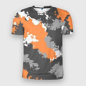 Мужская футболка 3D спортивная с принтом Камуфляж (огненный) в Тюмени, 100% полиэстер с улучшенными характеристиками | приталенный силуэт, круглая горловина, широкие плечи, сужается к линии бедра | камуфляж | милитари | огненный | огонь | оранжевый