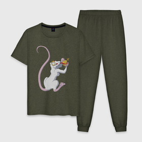 Мужская пижама хлопок с принтом Крыса королева в Екатеринбурге, 100% хлопок | брюки и футболка прямого кроя, без карманов, на брюках мягкая резинка на поясе и по низу штанин
 | animals | queen | rat | безумие | королева | крыса | персонажи