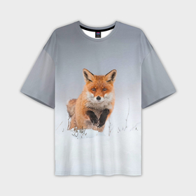 Мужская футболка oversize 3D с принтом Лисица прыгает по снегу в Санкт-Петербурге,  |  | fox | foxy | животное | звери | лиса | лисенок | лисичка | милая | рыжая | фокс