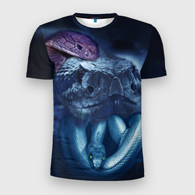 Мужская футболка 3D Slim с принтом Мифические змеи в Белгороде, 100% полиэстер с улучшенными характеристиками | приталенный силуэт, круглая горловина, широкие плечи, сужается к линии бедра | анаконда | гадюка | змеи | змея | питон
