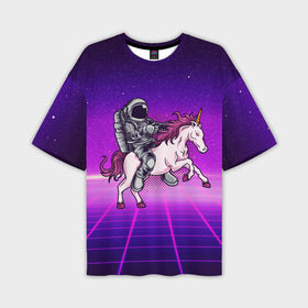 Мужская футболка oversize 3D с принтом Космонавт на единороге в Тюмени,  |  | fantasy | nasa | единорог | космонавт | космос | лошадка | наса | пони | психоделика | фэнтази