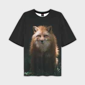 Мужская футболка oversize 3D с принтом Хитрый лис на черном фоне в Тюмени,  |  | animals | beast | forest | fox | nature | orange | predator | red | животные | зверь | лес | лис | лиса | лисица | лисичка | природа | рыжая | рыжий | фыр | хитрый | хищник