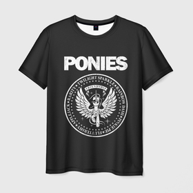 Мужская футболка 3D с принтом Pony x Ramones в Белгороде, 100% полиэфир | прямой крой, круглый вырез горловины, длина до линии бедер | my little pony | ramones | дружба это чудо | единорог | единороги | май литл пони | мульт | мультфильм | рамонс | рок