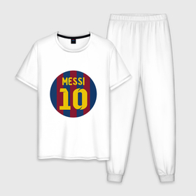 Мужская пижама хлопок с принтом Messi 10 в Кировске, 100% хлопок | брюки и футболка прямого кроя, без карманов, на брюках мягкая резинка на поясе и по низу штанин
 | argentina | barca | barcelona | football | lionel | messi | spain | sport | аргентина | барса | барселона | гол | золотой мяч | игрок | испания | камп ноу | лионель | месси | мяч | спорт | тренер | футбол | чемпион | чемпионат