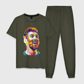 Мужская пижама хлопок с принтом Messi Smile в Новосибирске, 100% хлопок | брюки и футболка прямого кроя, без карманов, на брюках мягкая резинка на поясе и по низу штанин
 | argentina | barca | barcelona | football | lionel | messi | spain | sport | аргентина | барса | барселона | гол | золотой мяч | игрок | испания | камп ноу | лионель | месси | мяч | спорт | тренер | футбол | чемпион | чемпионат