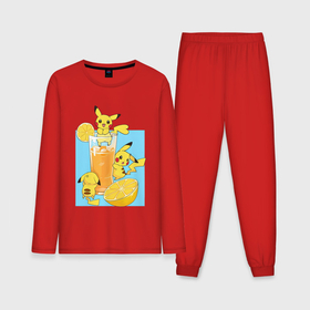 Мужская пижама с лонгсливом хлопок с принтом Пикачу   в лимонаде в Петрозаводске,  |  | anime | picachu | pikachu | аниме | красная шапочка | милый | пика | пикачу | покебол | покемон