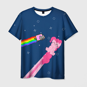 Мужская футболка 3D с принтом Nyan cat x Pony в Белгороде, 100% полиэфир | прямой крой, круглый вырез горловины, длина до линии бедер | my little pony | nyan cat | дружба это чудо | единорог | единороги | май литл пони | мульт | мультфильм | нян кэт