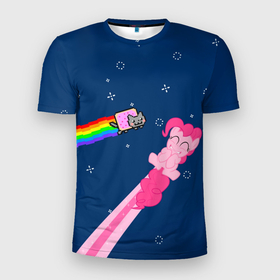 Мужская футболка 3D спортивная с принтом Nyan cat x Pony в Белгороде, 100% полиэстер с улучшенными характеристиками | приталенный силуэт, круглая горловина, широкие плечи, сужается к линии бедра | my little pony | nyan cat | дружба это чудо | единорог | единороги | май литл пони | мульт | мультфильм | нян кэт