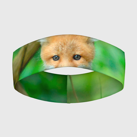 Повязка на голову 3D с принтом Лисенок в зеленом лесу в Санкт-Петербурге,  |  | fox | foxy | животное | звери | лиса | лисенок | лисичка | милая | рыжая | фокс