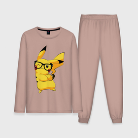 Мужская пижама с лонгсливом хлопок с принтом Веселый Пикачу  в очках ,  |  | anime | picachu | pikachu | аниме | милый | пика | пикачу | покебол | покемон