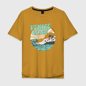 Мужская футболка хлопок Oversize с принтом VENICE BEACH в Санкт-Петербурге, 100% хлопок | свободный крой, круглый ворот, “спинка” длиннее передней части | venice | восход | закат | море | небо | отдых | пальмы | пляж | природа | солнце