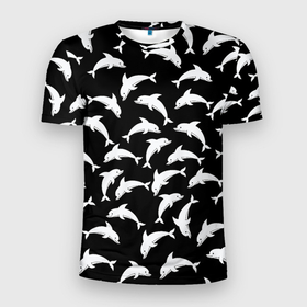 Мужская футболка 3D Slim с принтом Дельфиновый фон | Dolphin в Санкт-Петербурге, 100% полиэстер с улучшенными характеристиками | приталенный силуэт, круглая горловина, широкие плечи, сужается к линии бедра | Тематика изображения на принте: dolphin | дельфин | дельфиновый фон | дельфины | косатка | морской житель | пляжная
