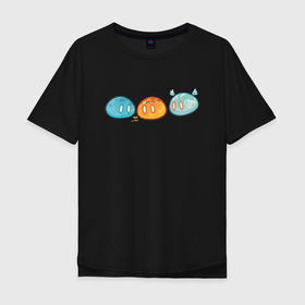 Мужская футболка хлопок Oversize с принтом Genshin impact Slime trio №1 в Тюмени, 100% хлопок | свободный крой, круглый ворот, “спинка” длиннее передней части | colorful | cute | genshin impact | slime | геншин | геншин импакт | милота