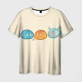 Мужская футболка 3D с принтом Genshin impact Slime trio №1 в Санкт-Петербурге, 100% полиэфир | прямой крой, круглый вырез горловины, длина до линии бедер | colorful | cute | genshin impact | slime | геншин | геншин импакт | милота