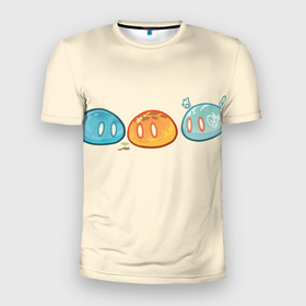 Мужская футболка 3D спортивная с принтом Genshin impact Slime trio №1 в Белгороде, 100% полиэстер с улучшенными характеристиками | приталенный силуэт, круглая горловина, широкие плечи, сужается к линии бедра | colorful | cute | genshin impact | slime | геншин | геншин импакт | милота