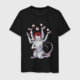 Мужская футболка хлопок с принтом Крысиный шут в Екатеринбурге, 100% хлопок | прямой крой, круглый вырез горловины, длина до линии бедер, слегка спущенное плечо. | rat | глаза | грызуны | жонглёр | жонглирование | крыса | монстры | слепой | сюрреализм | шут