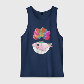 Мужская майка хлопок с принтом Розовый кит летящий на шариках в Тюмени, 100% хлопок |  | fish | день рождения | кит | лето | отдых | праздник | рыба | рыбалка | шарики