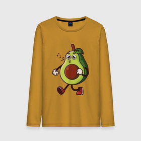 Мужской лонгслив хлопок с принтом Авокадо поет в Тюмени, 100% хлопок |  | avocado | cute | fruit | авокадо | милый | музыка | фрукт