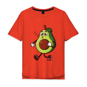 Мужская футболка хлопок Oversize с принтом Авокадо поет в Екатеринбурге, 100% хлопок | свободный крой, круглый ворот, “спинка” длиннее передней части | avocado | cute | fruit | авокадо | милый | музыка | фрукт