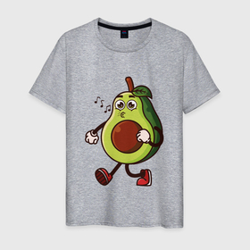 Мужская футболка хлопок с принтом Авокадо поет , 100% хлопок | прямой крой, круглый вырез горловины, длина до линии бедер, слегка спущенное плечо. | avocado | cute | fruit | авокадо | милый | музыка | фрукт