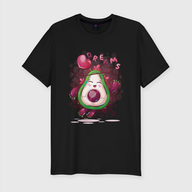 Мужская футболка хлопок Slim с принтом Авокадо dreams в Петрозаводске, 92% хлопок, 8% лайкра | приталенный силуэт, круглый вырез ворота, длина до линии бедра, короткий рукав | avocado | cute | dream | fruit | heart | авокадо | милый | музыка | сердечко | сердце | фрукт