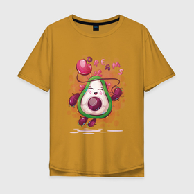 Мужская футболка хлопок Oversize с принтом Авокадо dreams в Петрозаводске, 100% хлопок | свободный крой, круглый ворот, “спинка” длиннее передней части | avocado | cute | dream | fruit | heart | авокадо | милый | музыка | сердечко | сердце | фрукт