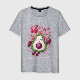 Мужская футболка хлопок с принтом Авокадо dreams в Петрозаводске, 100% хлопок | прямой крой, круглый вырез горловины, длина до линии бедер, слегка спущенное плечо. | avocado | cute | dream | fruit | heart | авокадо | милый | музыка | сердечко | сердце | фрукт