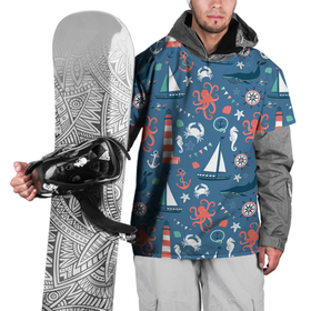 Накидка на куртку 3D с принтом Морские жители в Тюмени, 100% полиэстер |  | Тематика изображения на принте: маяк | море | морские жители | паттерны | штурвал | яхта