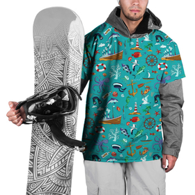 Накидка на куртку 3D с принтом Морские обитатели в Екатеринбурге, 100% полиэстер |  | Тематика изображения на принте: корабль | море | морские обитатели | осьминоги | пальмы | паттерны | рыбы | чайки | якорь | яхты