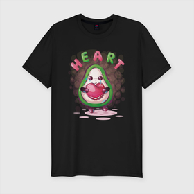Мужская футболка хлопок Slim с принтом Авокадо с сердцем в Белгороде, 92% хлопок, 8% лайкра | приталенный силуэт, круглый вырез ворота, длина до линии бедра, короткий рукав | avocado | cute | dream | fruit | heart | авокадо | милый | музыка | сердечко | сердце | фрукт