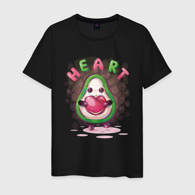 Мужская футболка хлопок с принтом Авокадо с сердцем в Санкт-Петербурге, 100% хлопок | прямой крой, круглый вырез горловины, длина до линии бедер, слегка спущенное плечо. | Тематика изображения на принте: avocado | cute | dream | fruit | heart | авокадо | милый | музыка | сердечко | сердце | фрукт