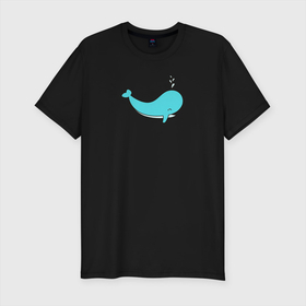 Мужская футболка хлопок Slim с принтом Кит в Новосибирске, 92% хлопок, 8% лайкра | приталенный силуэт, круглый вырез ворота, длина до линии бедра, короткий рукав | бирюзовый | кашалот | кит | млекопитающие | море | океан