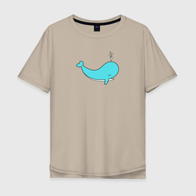 Мужская футболка хлопок Oversize с принтом Кит , 100% хлопок | свободный крой, круглый ворот, “спинка” длиннее передней части | бирюзовый | кашалот | кит | млекопитающие | море | океан
