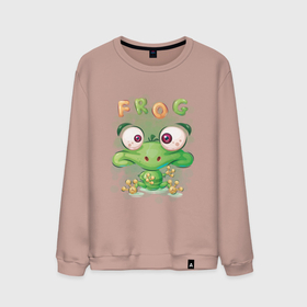 Мужской свитшот хлопок с принтом Funny frog в Екатеринбурге, 100% хлопок |  | cute | frog | funny | лягух | лягушенок | лягушка | милый