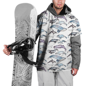Накидка на куртку 3D с принтом киты паттерн , 100% полиэстер |  | ocean | sea | sea animal | акварель | графика | касатка | киты | море | океан | рисунок кита