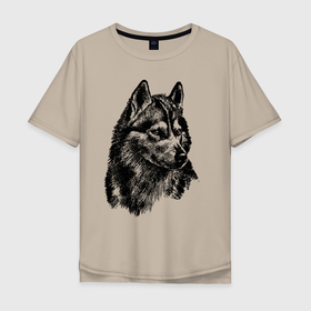 Мужская футболка хлопок Oversize с принтом Волк в Курске, 100% хлопок | свободный крой, круглый ворот, “спинка” длиннее передней части | wolf | волк | животное | зверь | хищник
