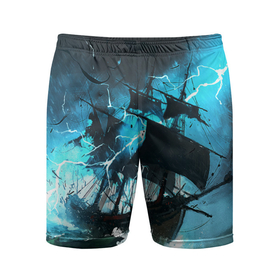 Мужские шорты спортивные с принтом Летучий голландец в Курске,  |  | Тематика изображения на принте: корабль | летучий голландец | море | парусник | пиратский | старинный