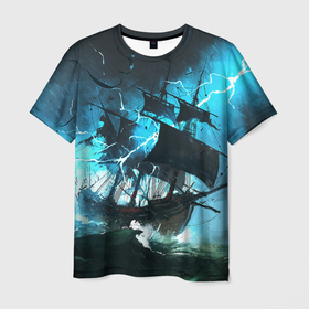 Мужская футболка 3D с принтом Летучий голландец   в Белгороде, 100% полиэфир | прямой крой, круглый вырез горловины, длина до линии бедер | Тематика изображения на принте: корабль | летучий голландец | море | парусник | пиратский | старинный