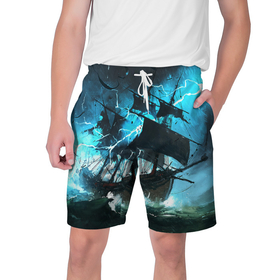 Мужские шорты 3D с принтом Летучий голландец в Тюмени,  полиэстер 100% | прямой крой, два кармана без застежек по бокам. Мягкая трикотажная резинка на поясе, внутри которой широкие завязки. Длина чуть выше колен | корабль | летучий голландец | море | парусник | пиратский | старинный