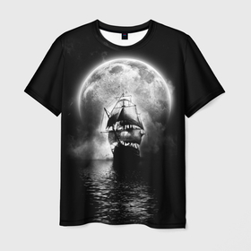 Мужская футболка 3D с принтом Летучий голландец в Белгороде, 100% полиэфир | прямой крой, круглый вырез горловины, длина до линии бедер | Тематика изображения на принте: корабль | летучий голландец | море | парусник | пиратский | старинный